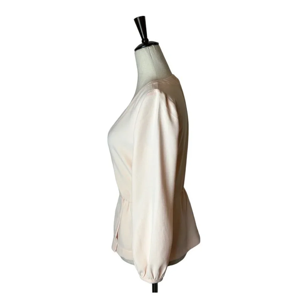 J. Crew Pale Pink Surplice V Neckline Puff Blouson Sleeve Peplum Blouse Size 0‎
